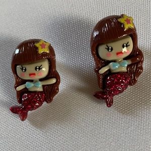 NWT. Handmade Pierced Glitter Mermaid Earrings for Girls!  For ages 5 and up!
